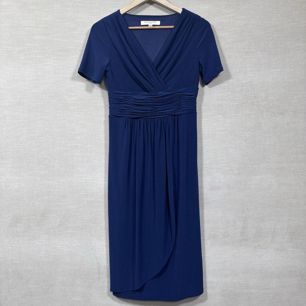 Evan Picone Midi Dress Womens 4 Faux Wrap Short Sleeve Career